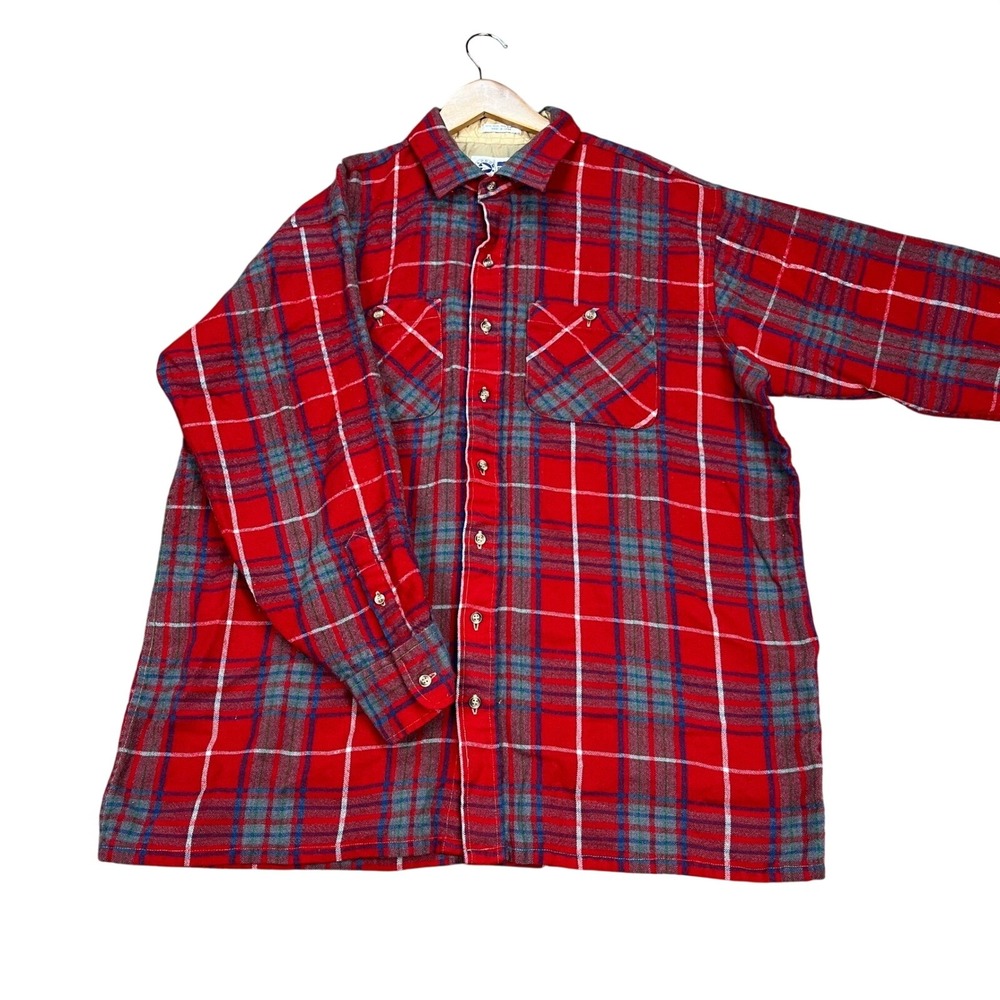 VTG Arrow Dover Button Down Shirt Men XL Tall Red Plaid Flannel Wool Long Sleeve